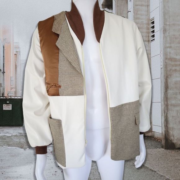 Handmade Faux Leather Winter Tailored Jacket Multicolored L - Picture 1 of 14
